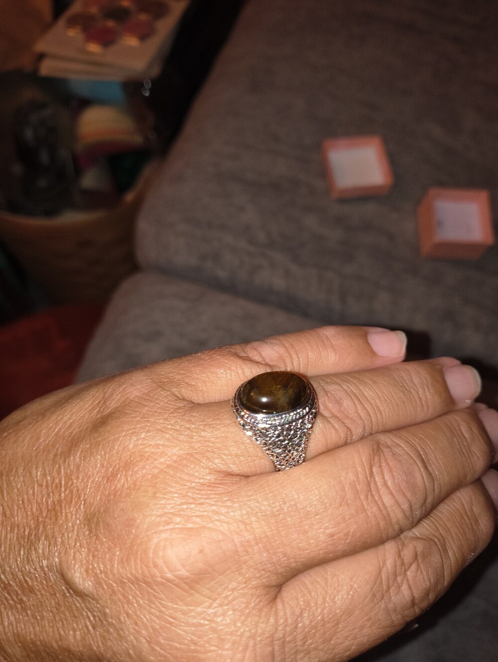 Women's  Silver Tiger Eye Statement Ring - Brown Stone